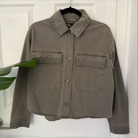 ZARA Utility Denim Jacket – Khaki (Size S) - Picture 1 of 1